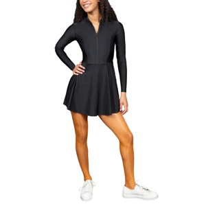 LECHERY Lustrous Long Sleeve Zip-up Tennis Dress with Built-In Shorts - 1 of 4