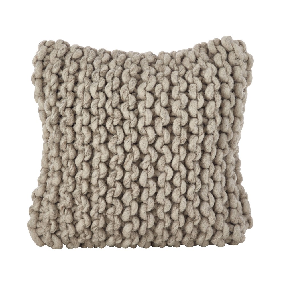 Photos - Pillow 18"x18" Chunky Knit Square Throw  Fog - Saro Lifestyle