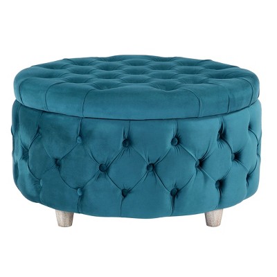 WestinTrends Round Velvet Tufted Storage Ottoman for Living Room Bedroom
