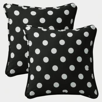 18.5"x18.5" Polka Dot 2pc Square Outdoor Throw Pillows Black/White - Pillow Perfect