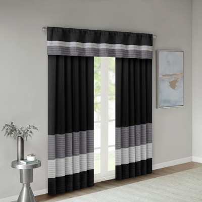 Black and Gray Pintuck Rod Pocket Window Valance