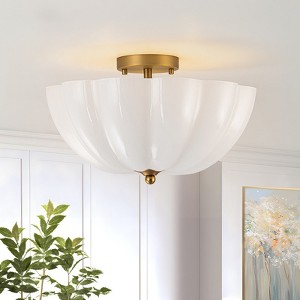 LLHZSY Half-cut Pumpkin Petals Ceiling Light Flush Mount Fixture 15 9/10"W Gold 3-Light Glass Lampshape - 1 of 4