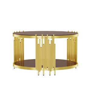 31.5" Stainless Steel Round Coffee Table with 8mm Tempered Glass Top and Two Layers for Living Room - 1 of 4