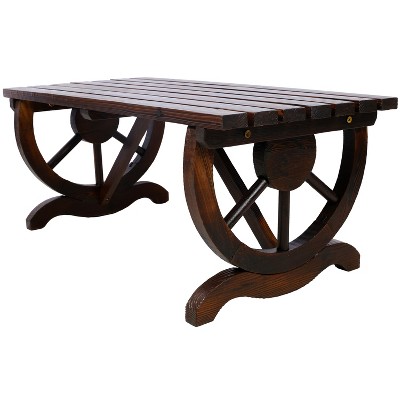 Vynxaria Rustic Wagon Wheel Patio Bench - 2-Person Outdoor Seating for Garden and Porch