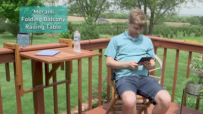 Sunnydaze Brown Meranti Wood Folding Balcony Table