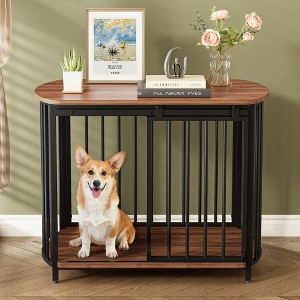 Racxily Furniture Style Dog Crate for Small and Medium Dogs, Wooden Pet Cage, Dog Kennel End Table, Crate with Double-Doors, Brown - 1 of 4