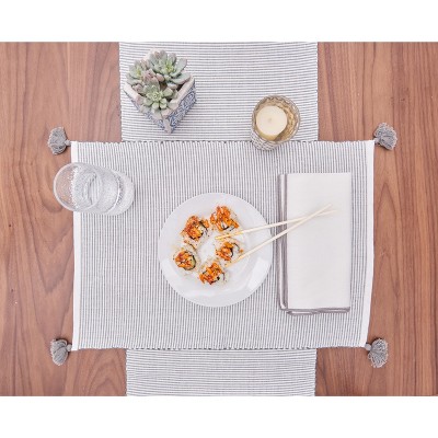 Gray Striped Fabric Rectangle Placemat Set of 6