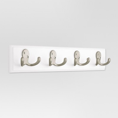 Photo 1 of 16" Hook Rack with Double Prong Robe Hooks - White/Satin Nickel - Threshold