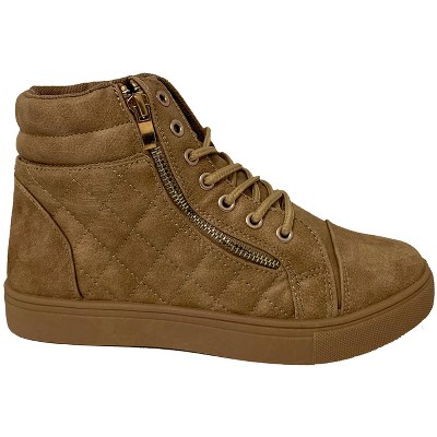 Женские кроссовки Bangka Women's Sneaker Boots High Top Zipper Lace up Fashion Casual Shoes , Beige-6 — фото 3