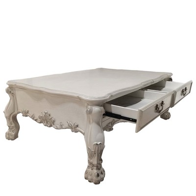 Dresden 57" Bone White Wood Coffee Table with Storage Drawers