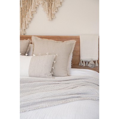 Beige Fringe So Soft Linen Pillow with Down Alternative Insert
