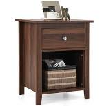 Costway Nightstand Bedside Table with Drawer & Open Shelf for Living Room Bedroom Walnut/Brown