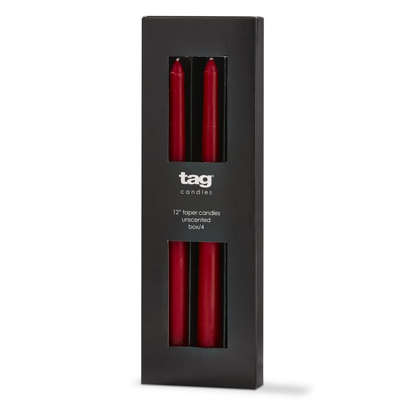 tag Color Studio 12" Traditional Taper Unscented Smokeless Paraffin Wax Candle Red, Set of 4, Burn Time 8 hrs., 1 of 4