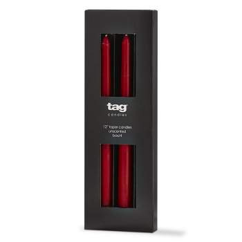 tag Color Studio 12" Traditional Taper Unscented Smokeless Paraffin Wax Candle Red, Set of 4, Burn Time 8 hrs.