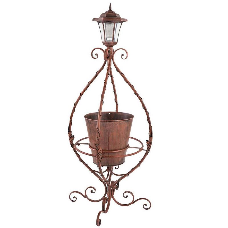 Wind & Weather Antiqued Wrought Iron Plant Stand with Solar Light, 1 of 5