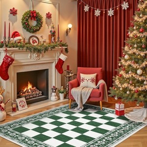 Rugs for Living Room, Washable Rug for Christmas Decor, Indoor Non Slip Carpet, Checkered Soft Low Pile Rug for Entryway, Bedroom, Dining Room - 1 of 4