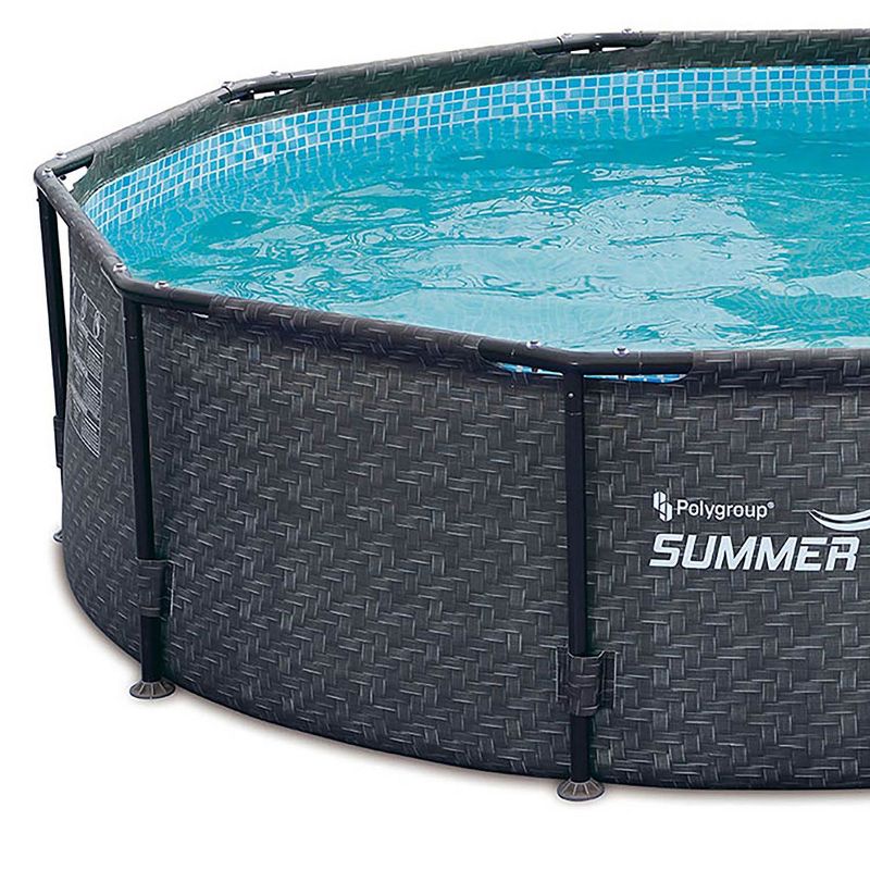 Summer Waves P20010301 Active 10ft x 30in Outdoor Round Frame Above Ground Swimming Pool Set with 120V Filter Pump and Accessories, Gray Wicker, 3 of 7