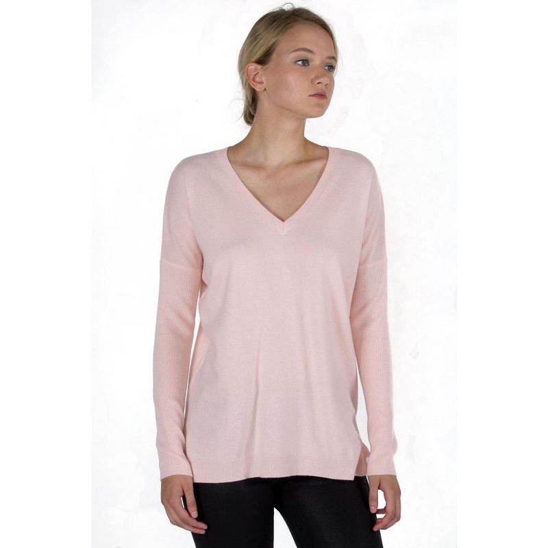 J CASHMERE Women's 100% Cashmere Slouchy Dolman Sleeve Double V Neck Sweater, 1 of 3