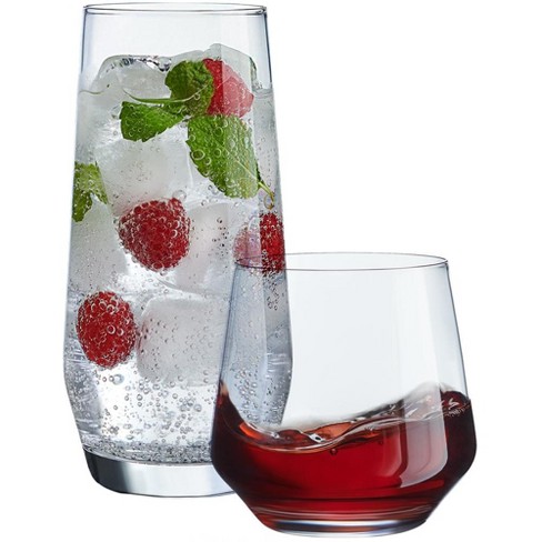 Le'raze Set of 8 Heavy Base Drinking Glasses - 4 Highball Cooler Glasses (18oz), and 4 Stemless DOF Rocks Wine Glasses (12oz). - image 1 of 4