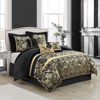 Luxurious Black and Gold Queen Microfiber Comforter Set