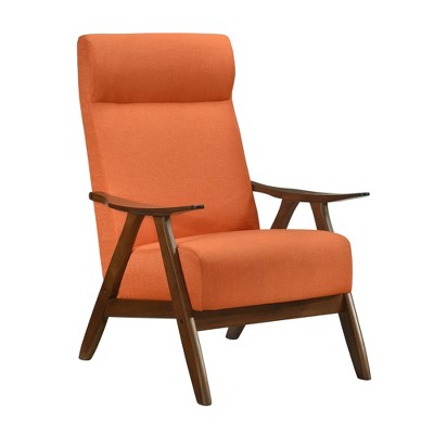 Fabric Upholstered High-Back Accent Chair with Attached Cushions, Cushion Seat and Back, Solid Wood Frame and Walnut Finish