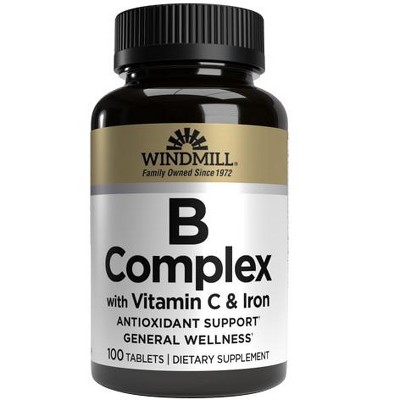 Windmill B-Complex Tablets with Vitamin C and Iron Supplement - 100 Ea