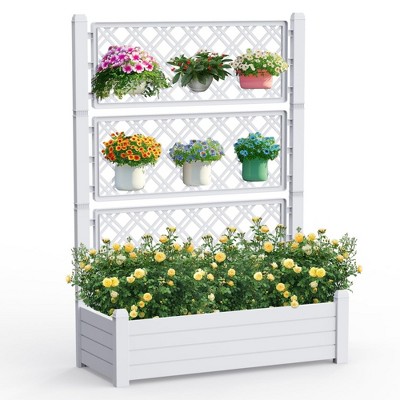 NAYSAYE Raised Garden Bed Planter Box Trellis Outdoor Resin Raised Garden Bed with Drain Plug for Climbing Plants, Light Gray, 43.4"*18.26"*59.3"