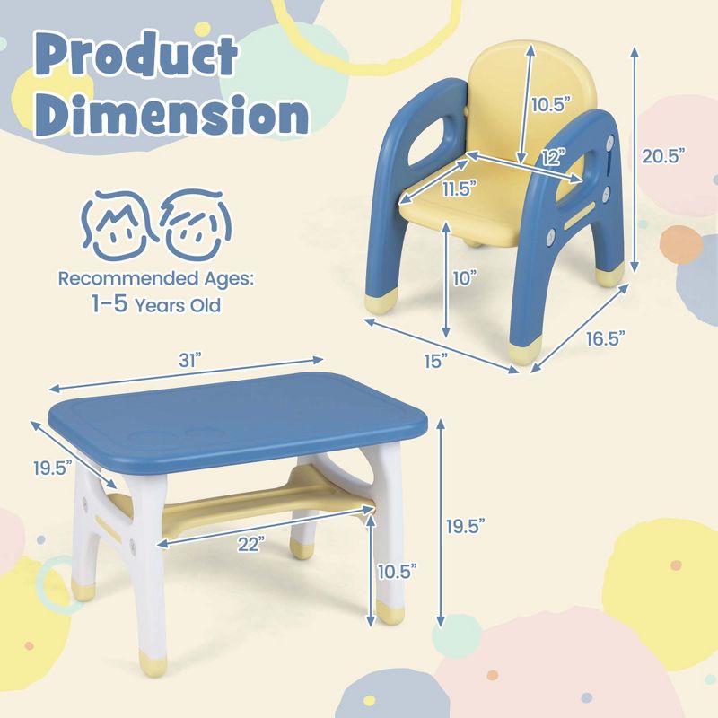 Costway Kids Table and 2 Chairs Set Activity Art Desk with Storage Shelf & Building Blocks, 4 of 11