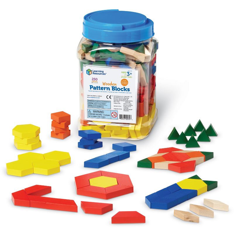 Learning Resources Wooden Pattern Blocks - Set of 250 Pieces, Ages 3+, 1 of 6