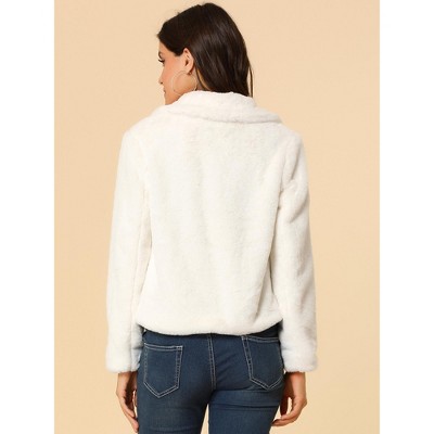 INSPIRE CHIC Women's Winter Cropped Notch Lapel Fluffy Faux Fur Coat Medium White — фото 5
