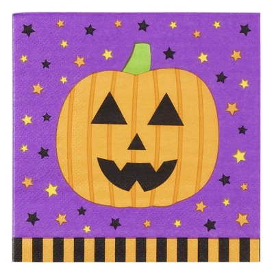 Blue Panda 100-Pack Halloween Pumpkin Disposable Cocktail Lunch Paper Napkins Party Supplies, Purple