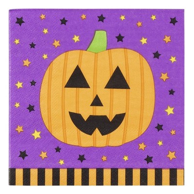 Blue Panda 100-Pack Halloween Pumpkin Disposable Cocktail Lunch Paper Napkins Party Supplies, Purple