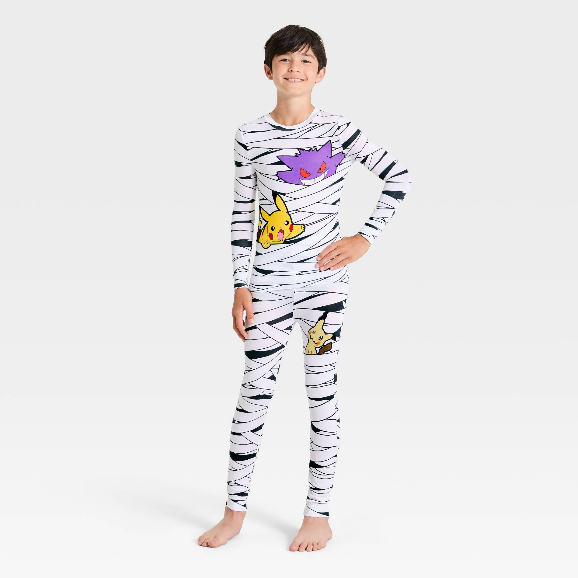 Boys' 2pc Halloween Pokemon Tight Fit Long Sleeve Pajama Set - White