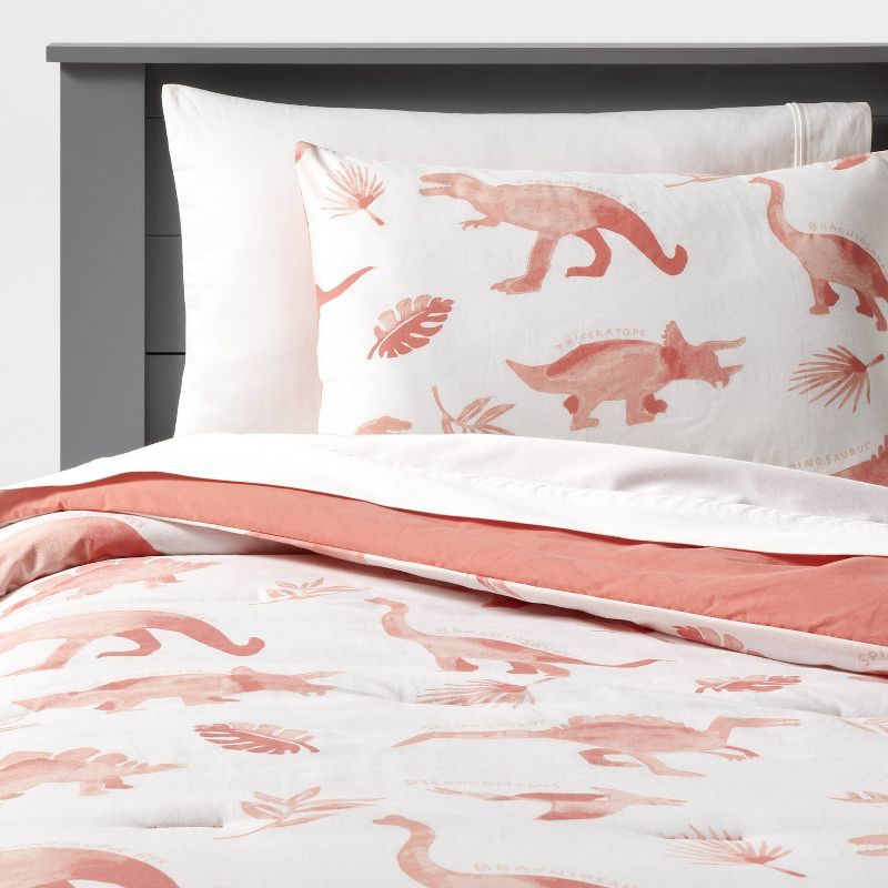 Dinosaur Kids' Comforter Set Pink/White - Pillowfort™, 1 of 5