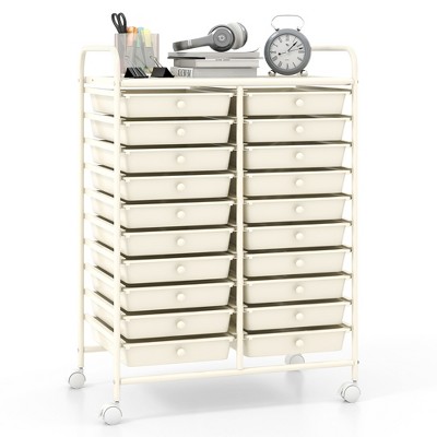 Tangkula 20-Drawer Rolling Storage Cart Art Craft Organizer Cart Mobile Utility Storage Cart with Removable Drawers & Lockable Wheels White
