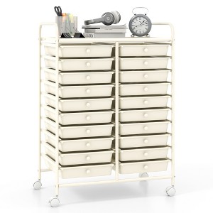 Tangkula 20-Drawer Rolling Storage Cart Art Craft Organizer Cart Mobile Utility Storage Cart with Removable Drawers & Lockable Wheels White - 1 of 4