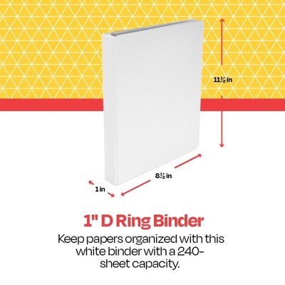 School Smart Durable Polypropylene D-Ring Binder, 1 Inch, White