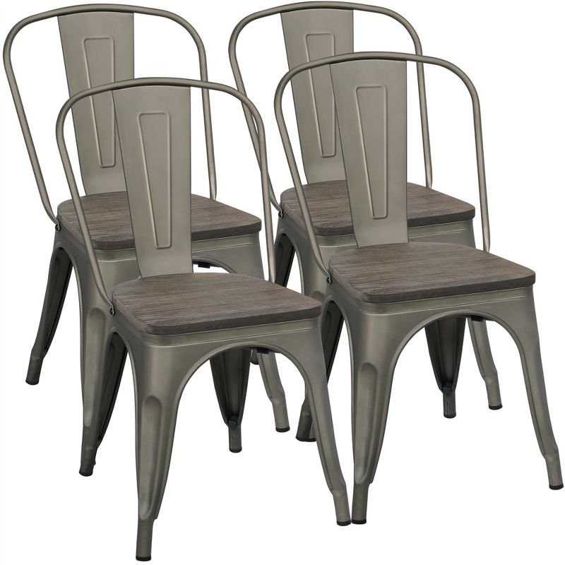 Yaheetech 4PCS Metal Frame and Wood Seat Stackable Dining Chairs with Backrest Footrests, 1 of 11