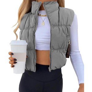 Imily Bela Winter Womens Puffer Vest Lightweight Sleeveless Zip Up Warm Padded Crop Coat - 1 of 2