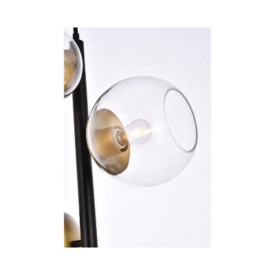 Wells 18" Black and Brass Globe Pendant Light with Clear Glass Shades