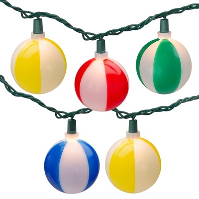 Northlight 10 Count Multi Color Beach Ball Summer Patio String Lights, 8.5 ft White Wire