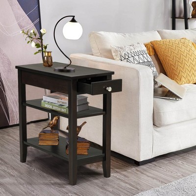 Espresso Brown 3-Tier Wood Side End Table with Drawer