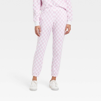 Women's Valentine's Day Graphic Jogger Pants - Pink Checkered