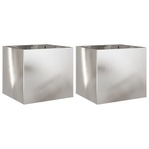 vidaXL Stainless Steel Silver Planters - Rectangular Garden Containers 12.6"x11.8"x11.4", Durable Outdoor/Indoor Flower Boxes, Set of 2 - 1 of 4