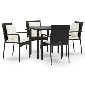 vidaXL Patio Dining Set Outdoor Rattan Wicker Table and Chair Set for Porch - Black 31.5" Table Length 4 Chairs - 1 of 4