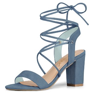Allegra K Women's Back to College Lace Up Block High Heels Sandals - 1 of 4