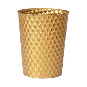 Aoibox Small Metal Trash Can with Honeycomb Design, Modern Farmhouse Round Wastebasket for Bathroom, Bedroom, Kitchen and Office in Gold - 1 of 4