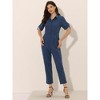 INSPIRE CHIC Women's Short Sleeve Collared Solid Color Button Down Tie Waist Cargo Jumpsuit - 3 of 4
