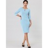 Hobemty Women's Work Zipper Neck Cross Waist-Lined 3/4 Sleeve Midi Pencil Dresses - 3 of 4