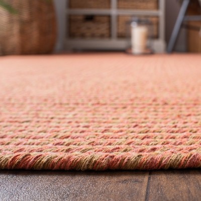 Handmade Red and Beige Braided Wool Cotton Area Rug
